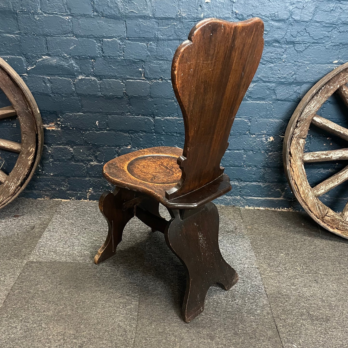 Antique Vintage Solid Oak Early 19th Century Hallway Chair