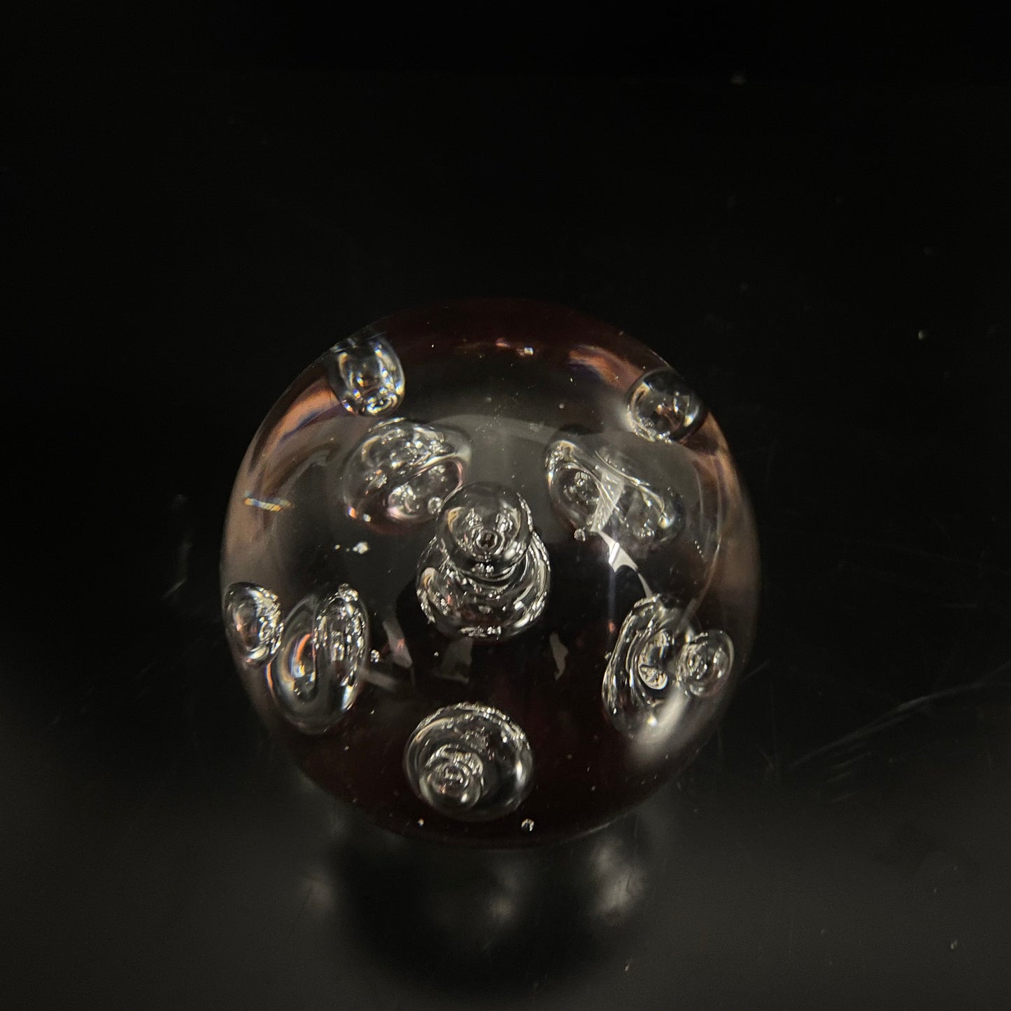 Vintage Glass Bubble Deep Red / Pink Paperweight