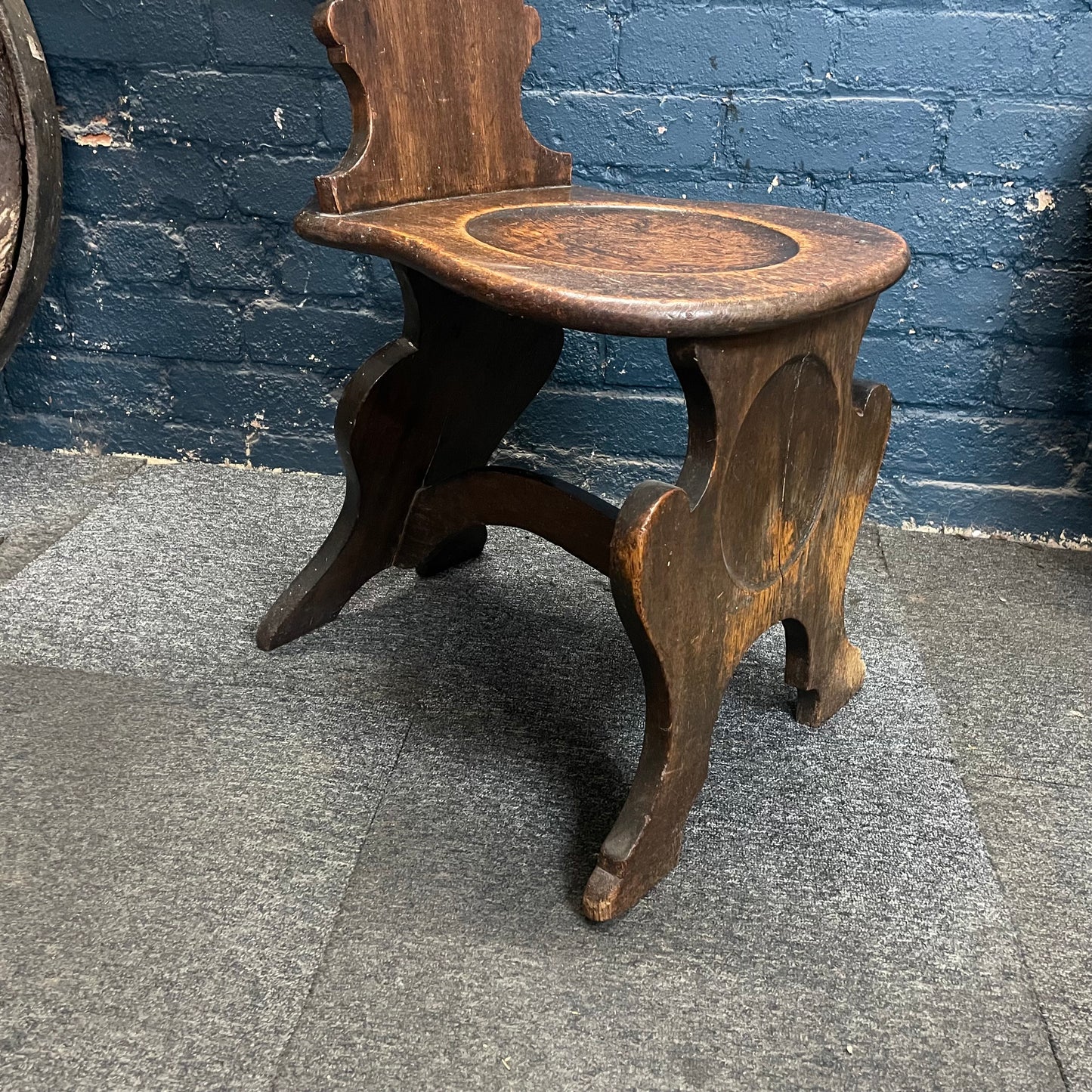 Antique Vintage Solid Oak Early 19th Century Hallway Chair