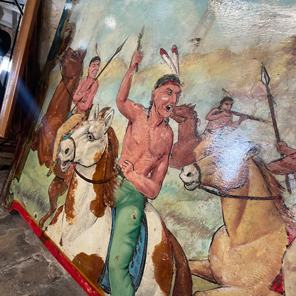 Vintage Cowboys Vs Indians Carousel Fairground Art Curved Panel