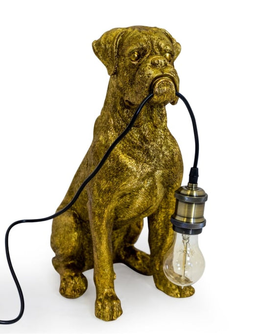 Antiqued Gold Sitting Boxer Dog Table Lamp