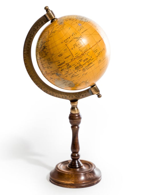 Antiqued Brown Globe on Wooden Stand