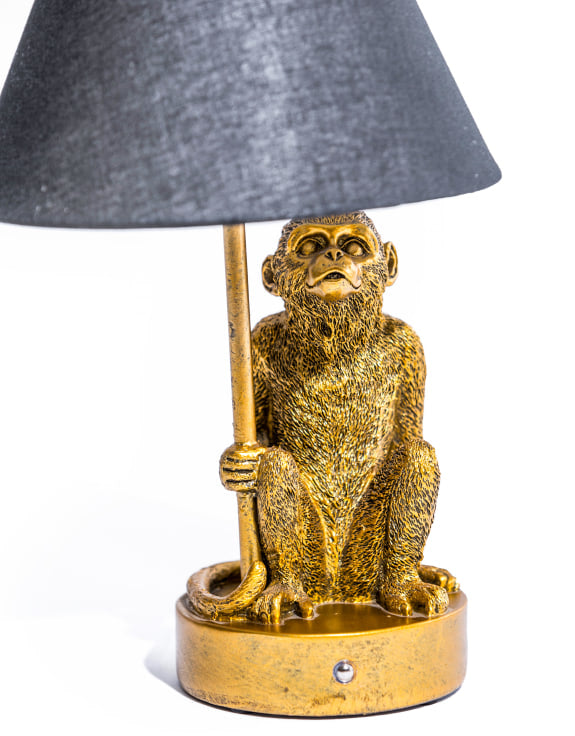 Antiqued Gold Monkey Lamp W/ Black Shade