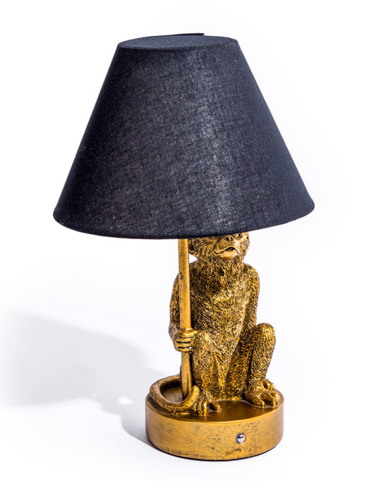 Antiqued Gold Monkey Lamp W/ Black Shade