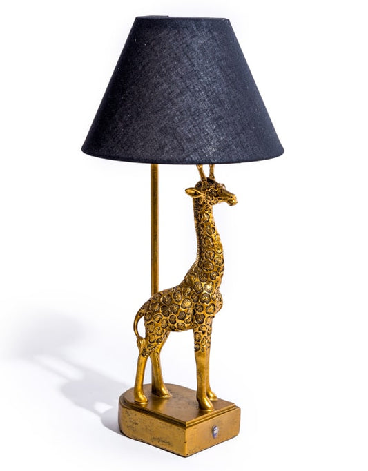 Antiqued Gold Giraffe Table Lamp w/ Black Shade