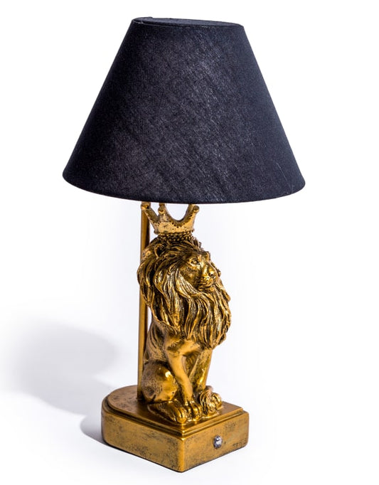 Antiqued Gold Lion Table Lamp w/ Black Shade