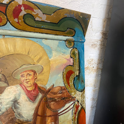 Vintage Cowboys Vs Indians Carousel Fairground Art Curved Panel