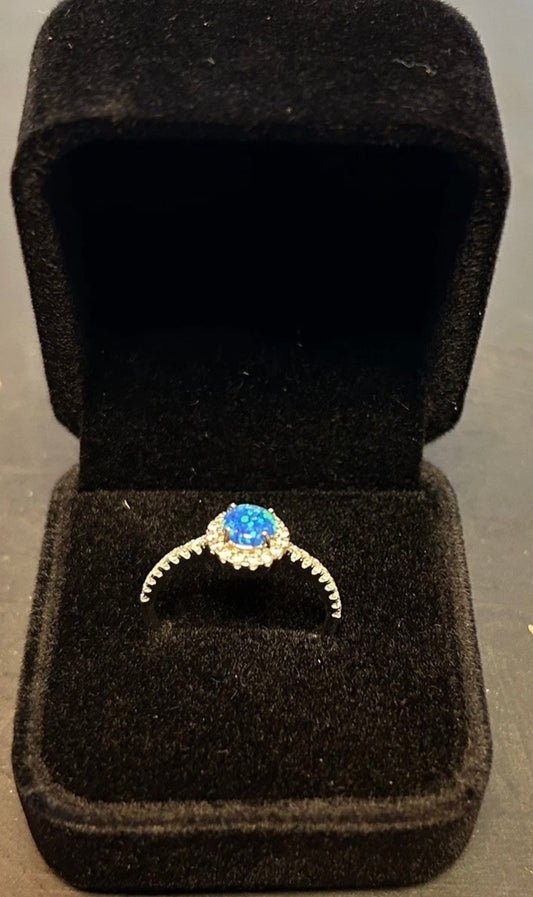 Silver Ring Size Q Blue Stone