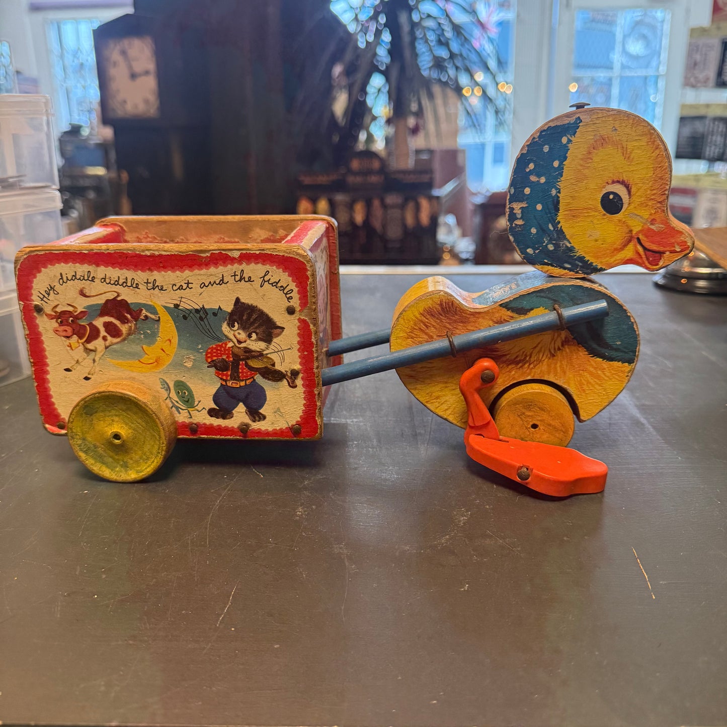Vintage Push Along Musical Duck Toy