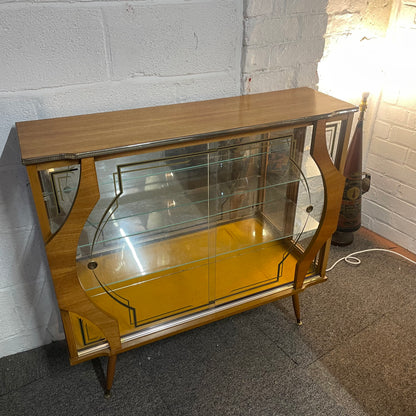 Vintage Mid Century Glass Teak Finish Display Cabinet