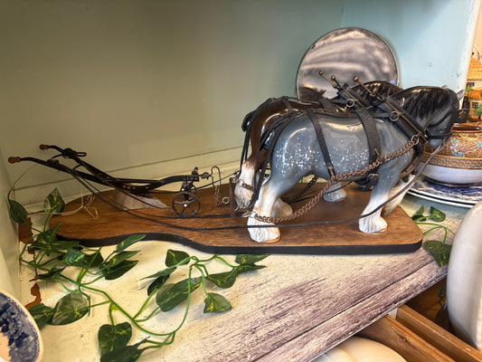 Vintage two Shire Horse Driven Plough