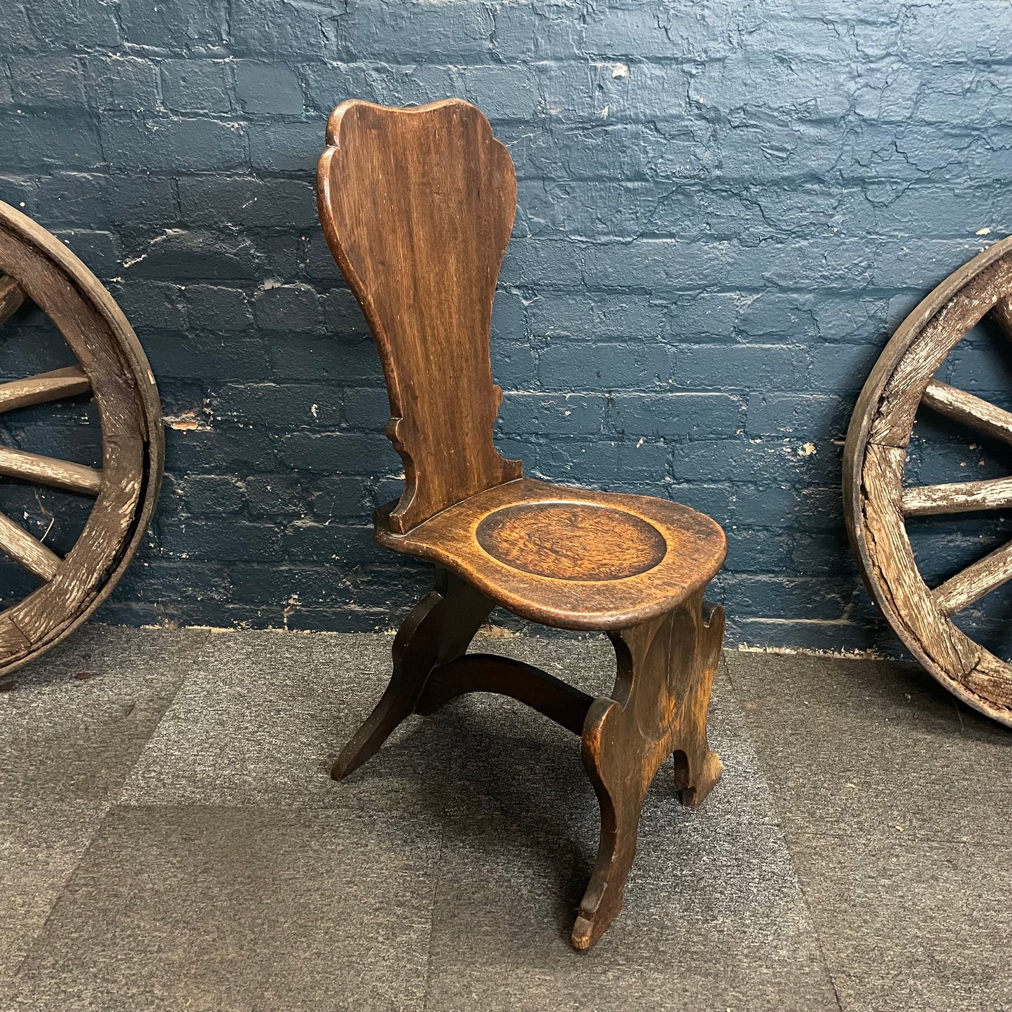 Antique Vintage Solid Oak Early 19th Century Hallway Chair
