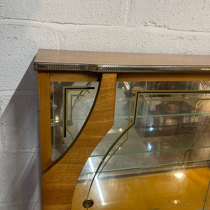 Vintage Mid Century Glass Teak Finish Display Cabinet