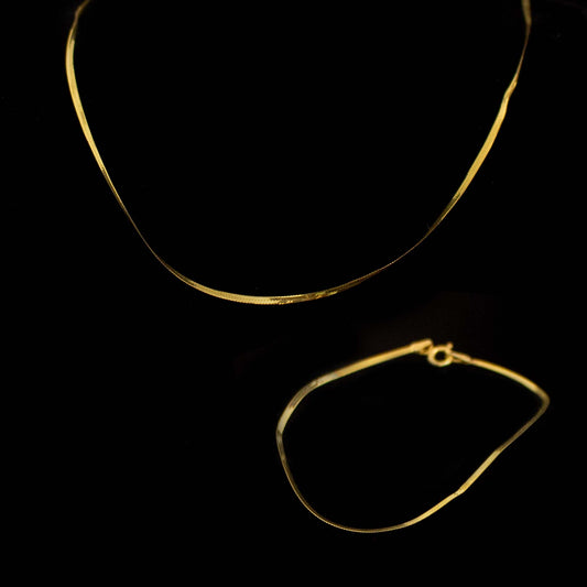 9ct Yellow Gold Herringbone Ladies Bracelet & Necklace Set Italy Made