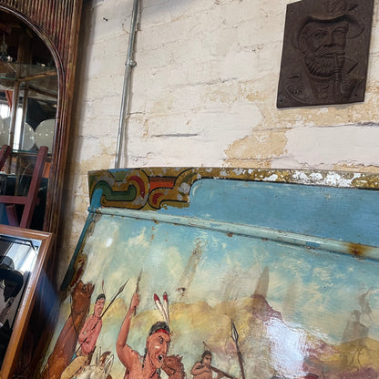 Vintage Cowboys Vs Indians Carousel Fairground Art Curved Panel