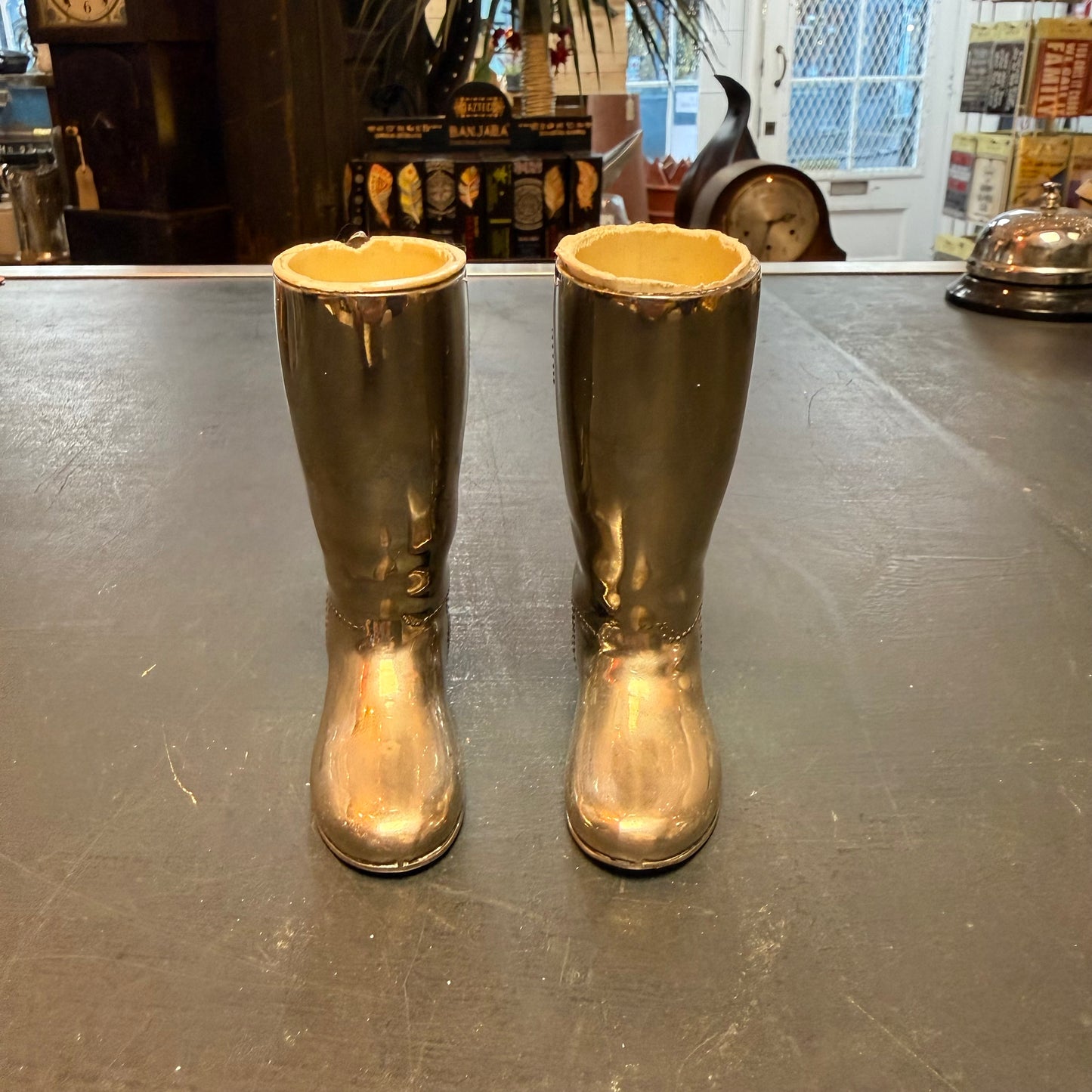 Pair of sliver plated boots