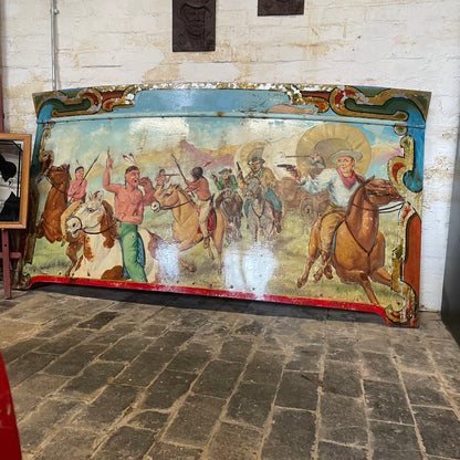 Vintage Cowboys Vs Indians Carousel Fairground Art Curved Panel