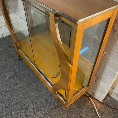 Vintage Mid Century Glass Teak Finish Display Cabinet