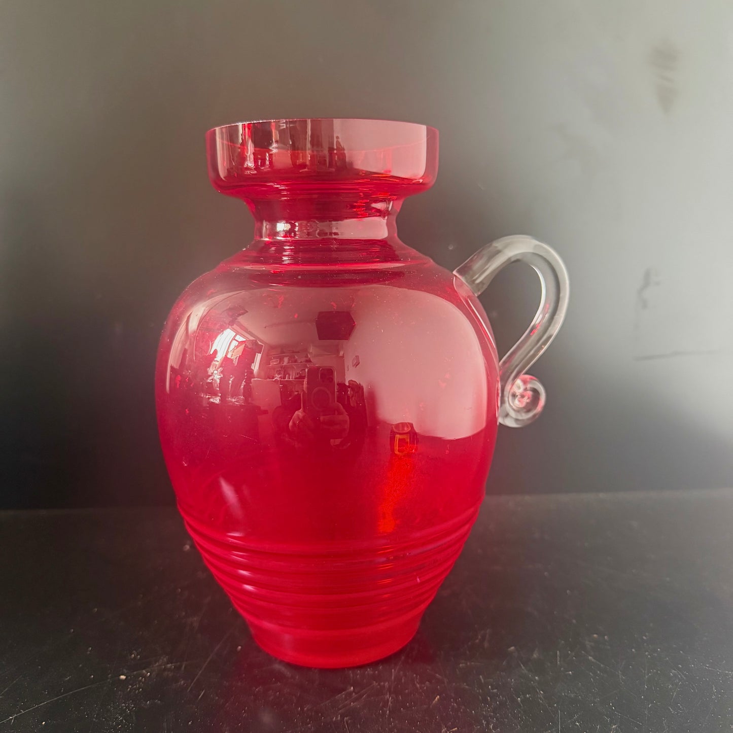 Red decorative glass jug