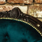 Antique Victorian Button Back Louis XV French Style Green Velvet Armchair