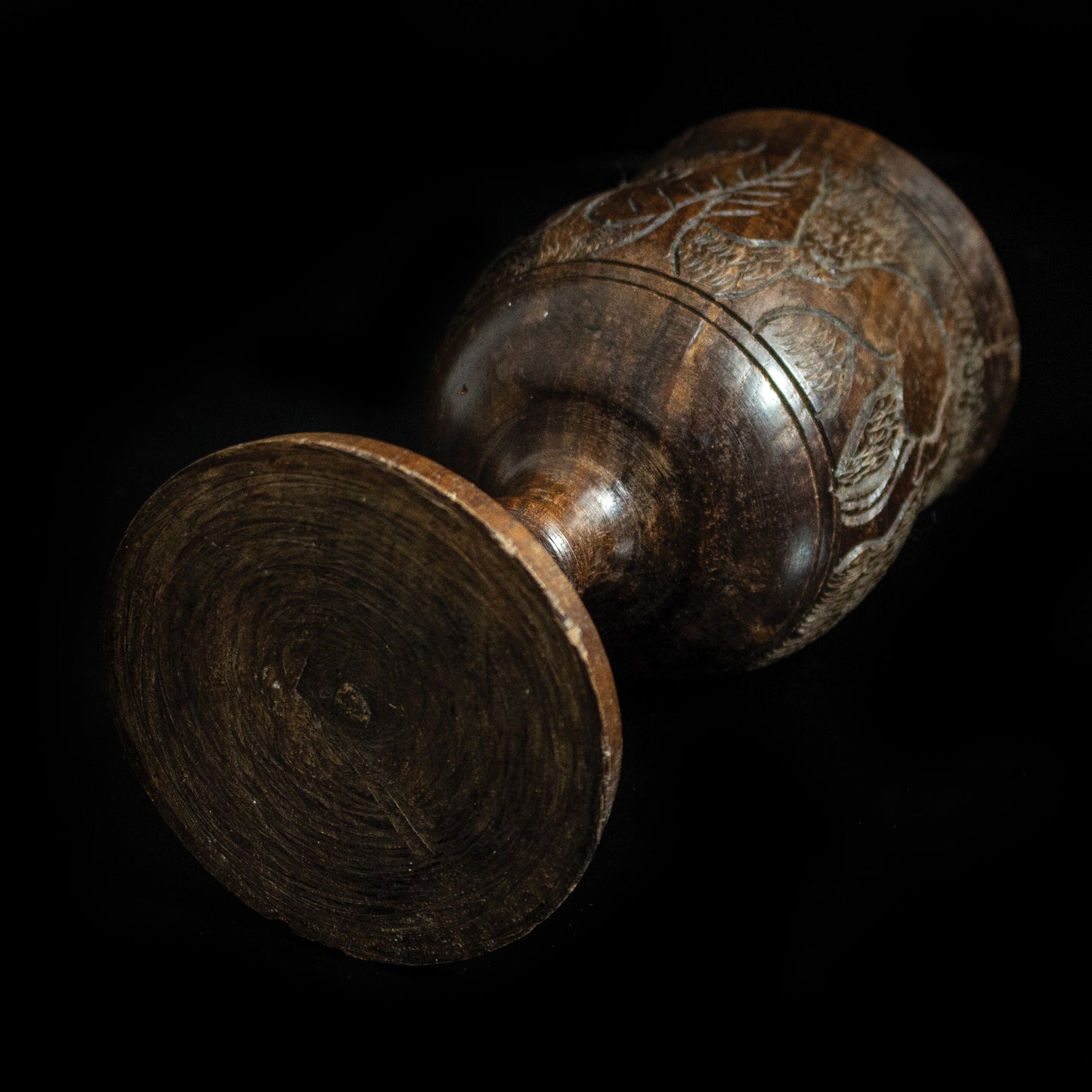 Vintage Handcarved Turned Solidwood African Elephant Rhino Goblet