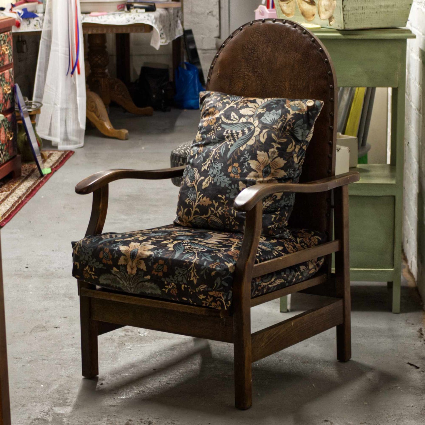 Antique vintage Wooden Upholstered Reclining Chair