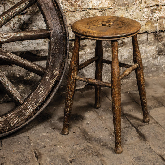 Antique Victorian Primitive Pine Round Stool