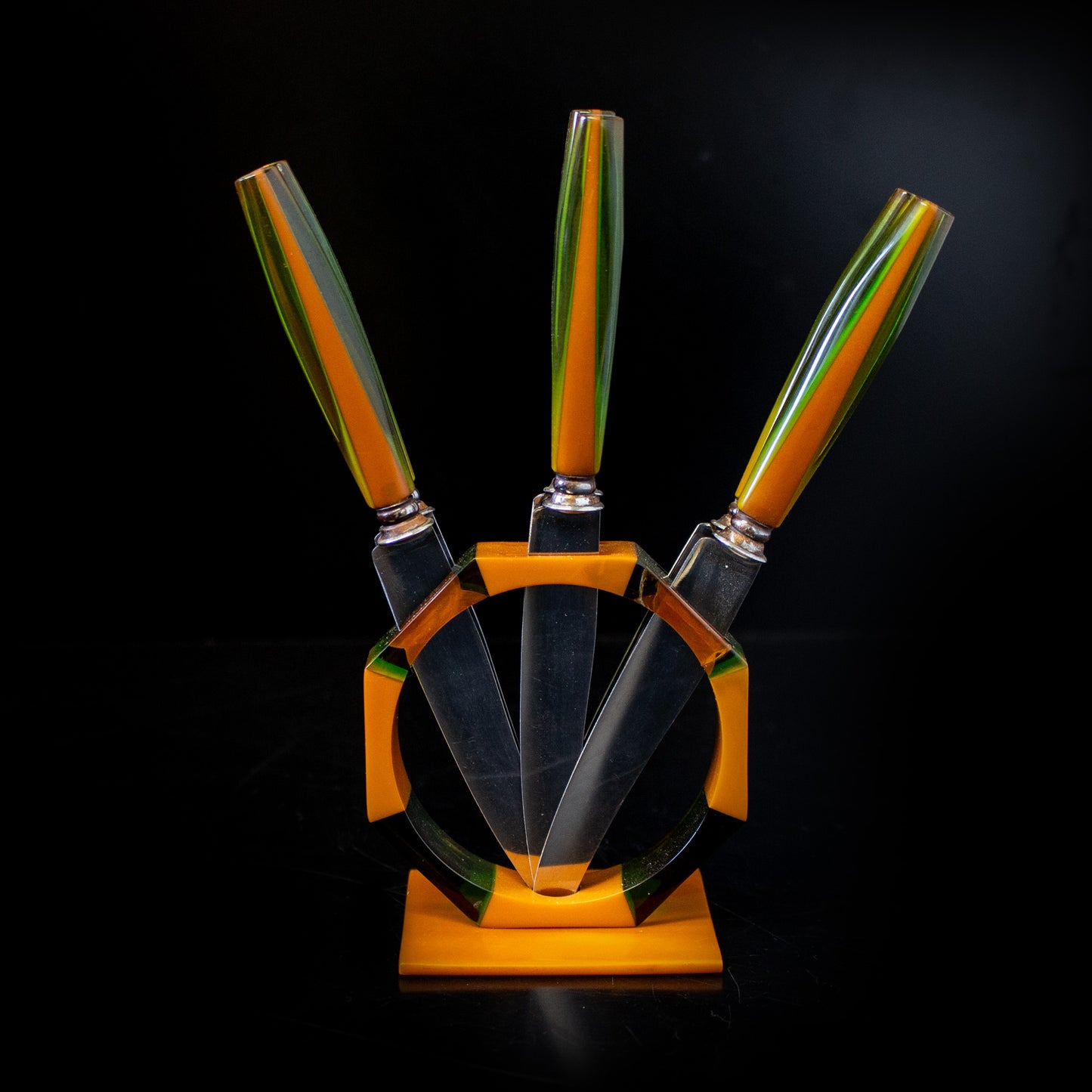 Vintage Art Deco Solingen Fruit Knife Set In Stand