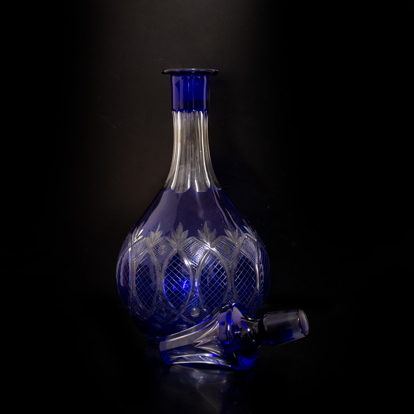 Vintage Blue / Clear Glass Cut Decanter