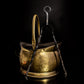 Antique Vintage Lombard England Brass Coal Scuttle With Tongs