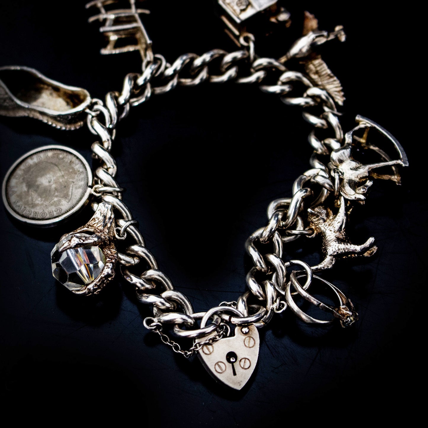 Vintage ASJ Silver Hallmarked Charm Bracelet With Charms