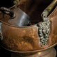 Antique Vintage Porcelain Handle Copper / Brass Coal Scuttle With Tongs