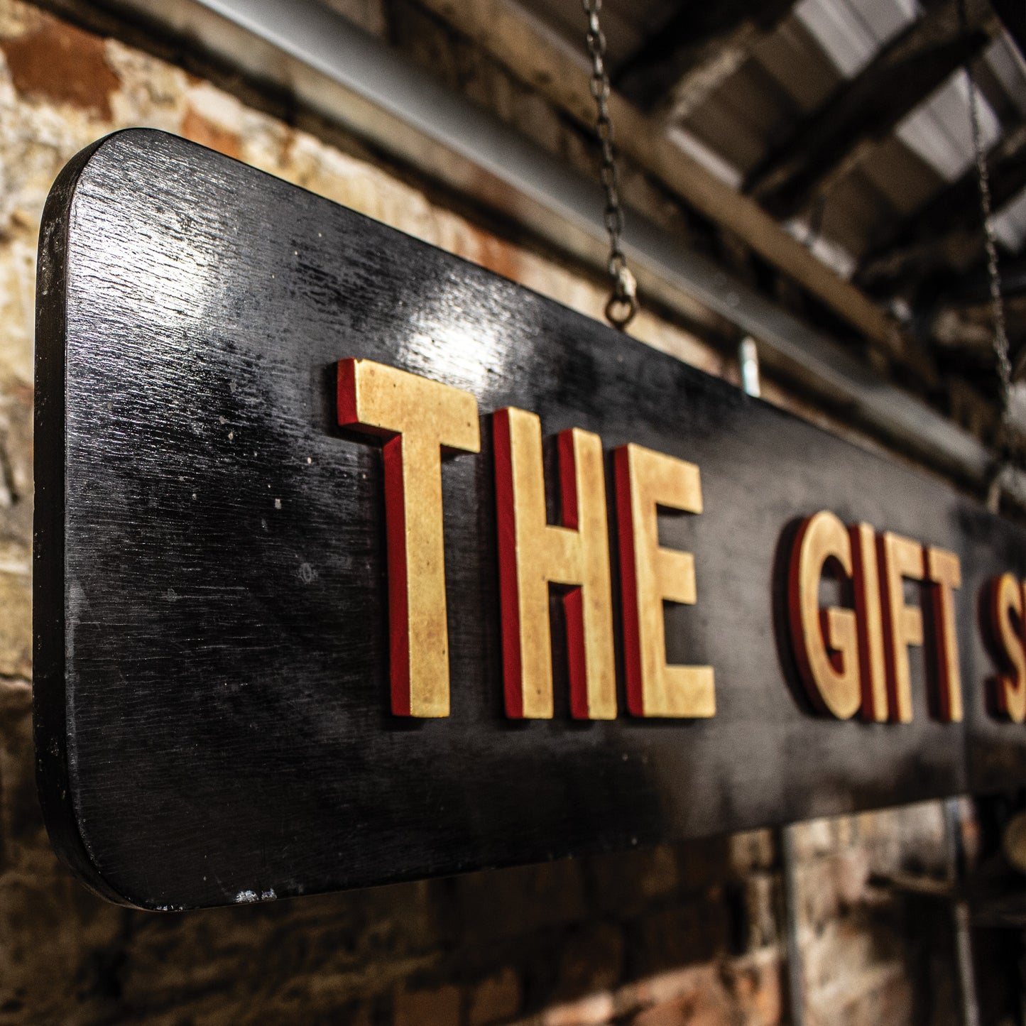 Vintage Painted Gold Effect Block Letter Gift Shop Hanging Sign