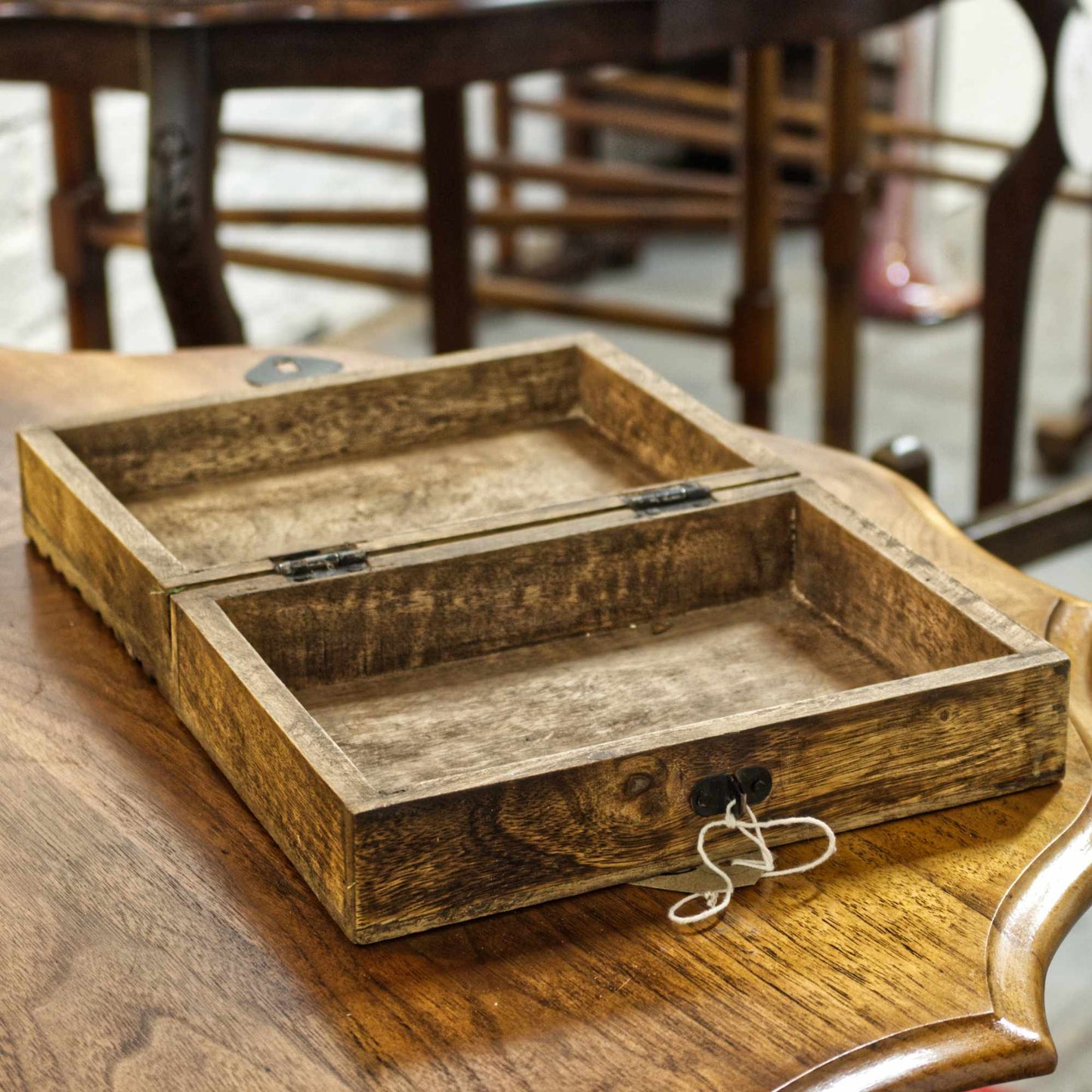 Rustic Hand Carved Stripe Design Small Wooden Trinket Box