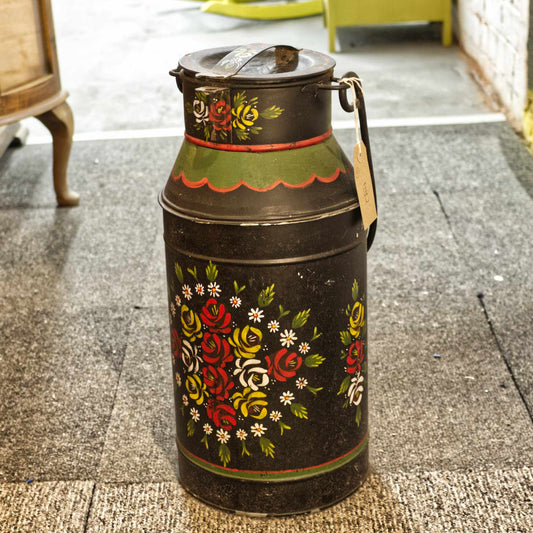 Vintage Hand Painted Milk Churn Home Decor Art