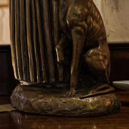 Large Resin Bronze Art Deco Lady & Dog Statue 54cm