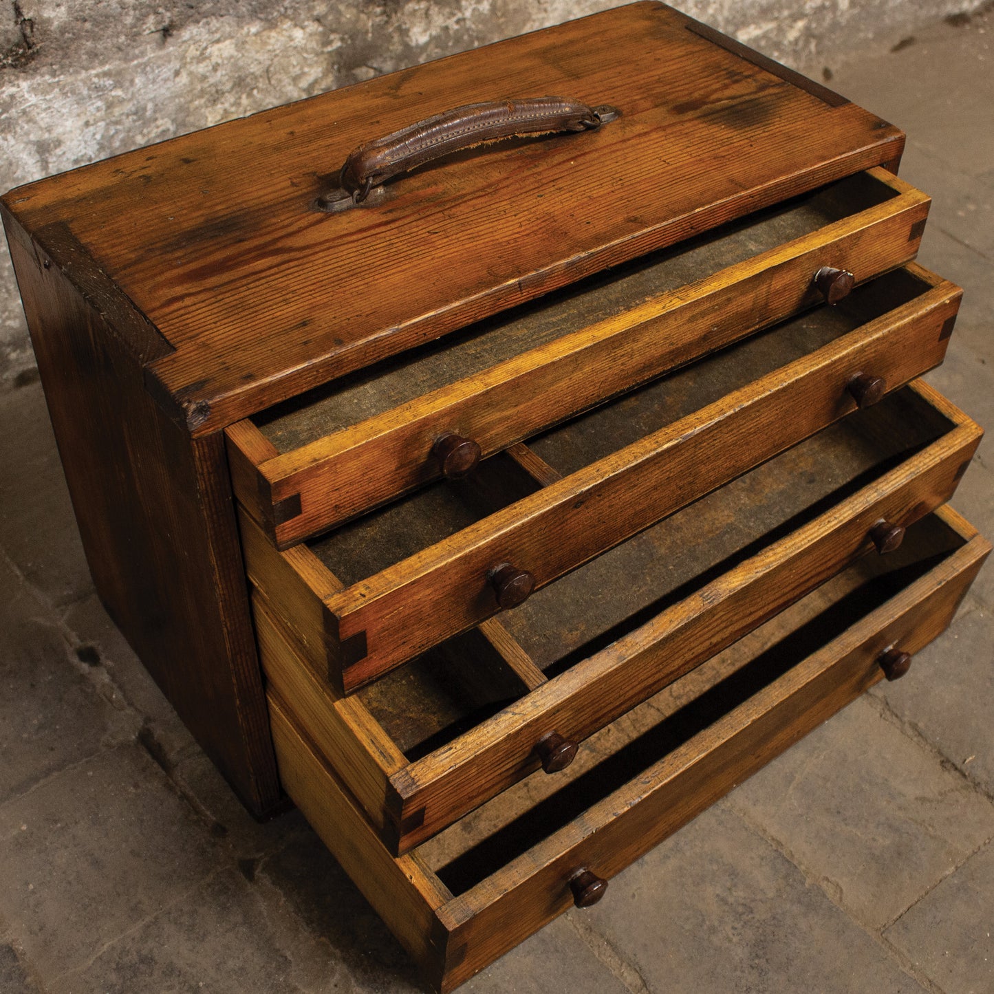 Antique Vintage Engineers Tool Chest Toolbox Wooden Drawers