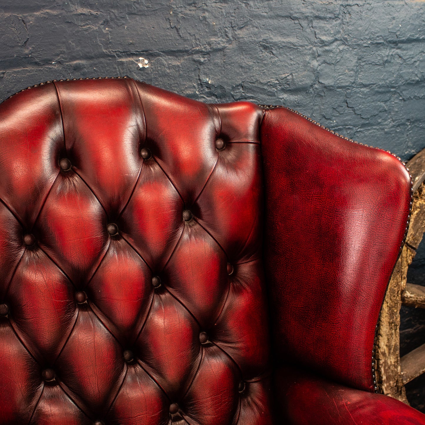 Oxblood Red Leather Chesterfield Wingback Armchair