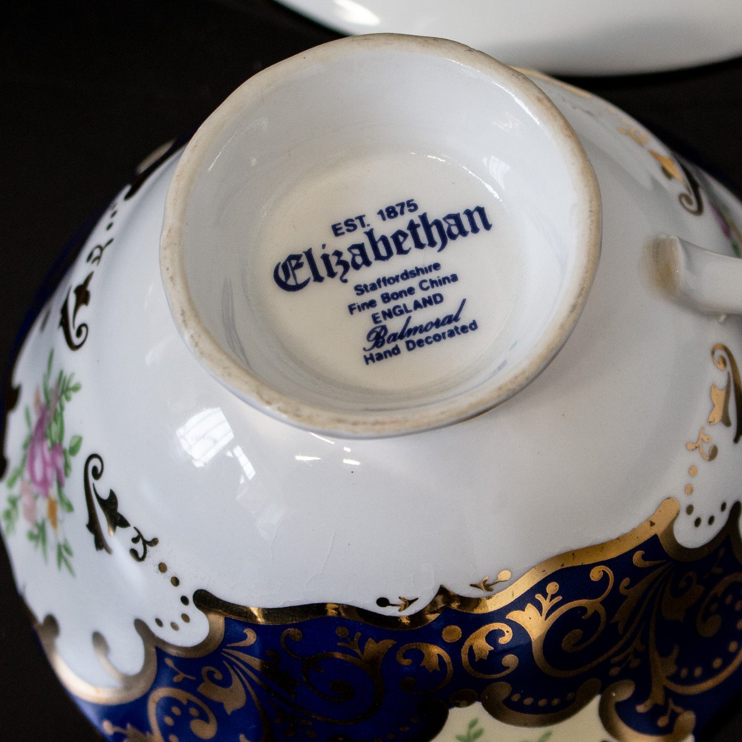 Vintage Elizabethan Balmoral Staffordshire Teacup & Saucer Blue