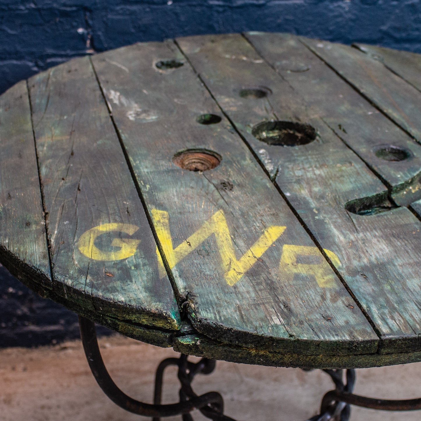Reclaimed Wooden Cable Reel GWR Style Table With Metal Base