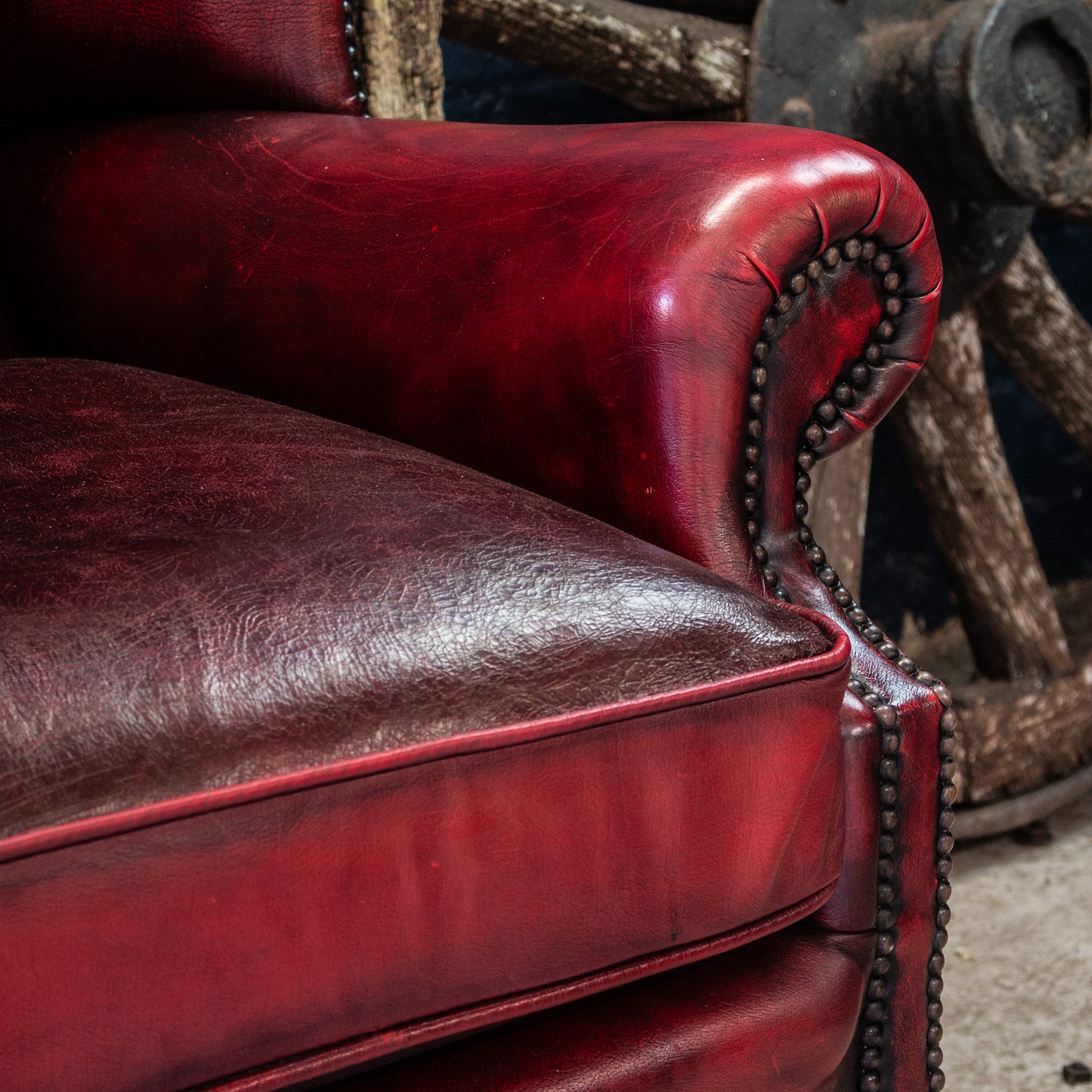 Oxblood Red Leather Chesterfield Wingback Armchair