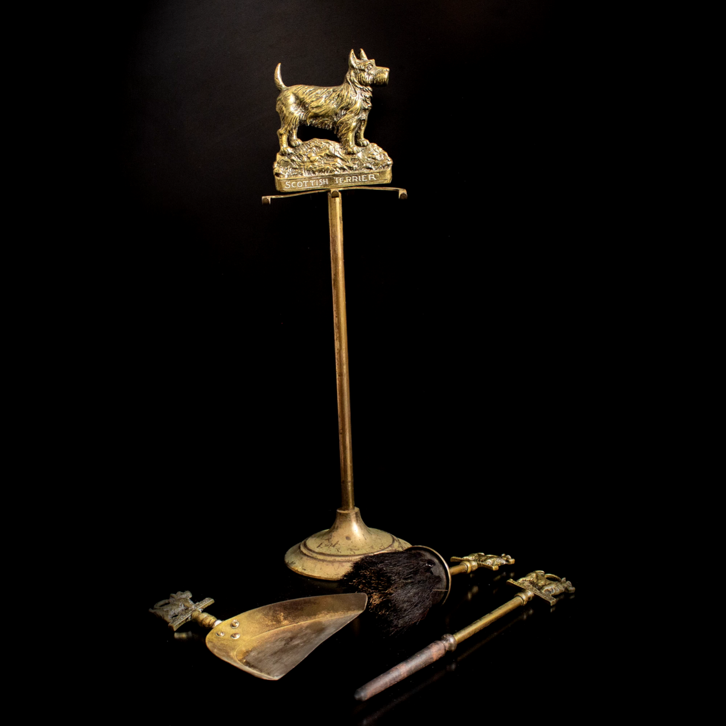 Antique Vintage Scottish Terrier Brass Companion Set