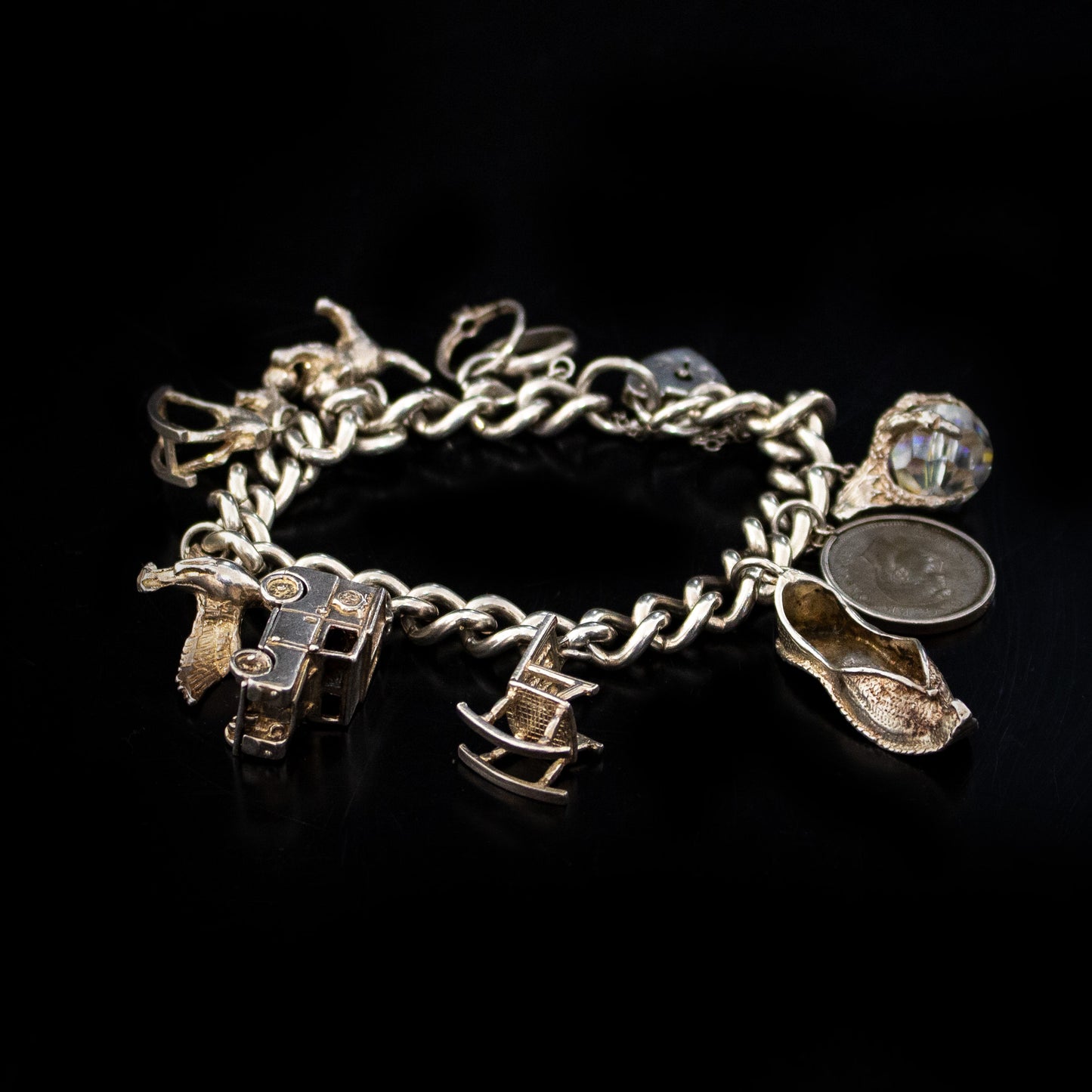 Vintage ASJ Silver Hallmarked Charm Bracelet With Charms