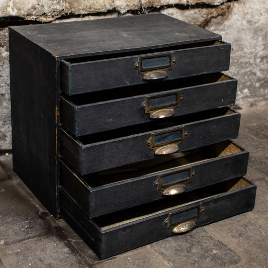 Vintage Blue Brass Handled Filing Cabinet Drawers