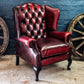 Oxblood Red Leather Chesterfield Wingback Armchair