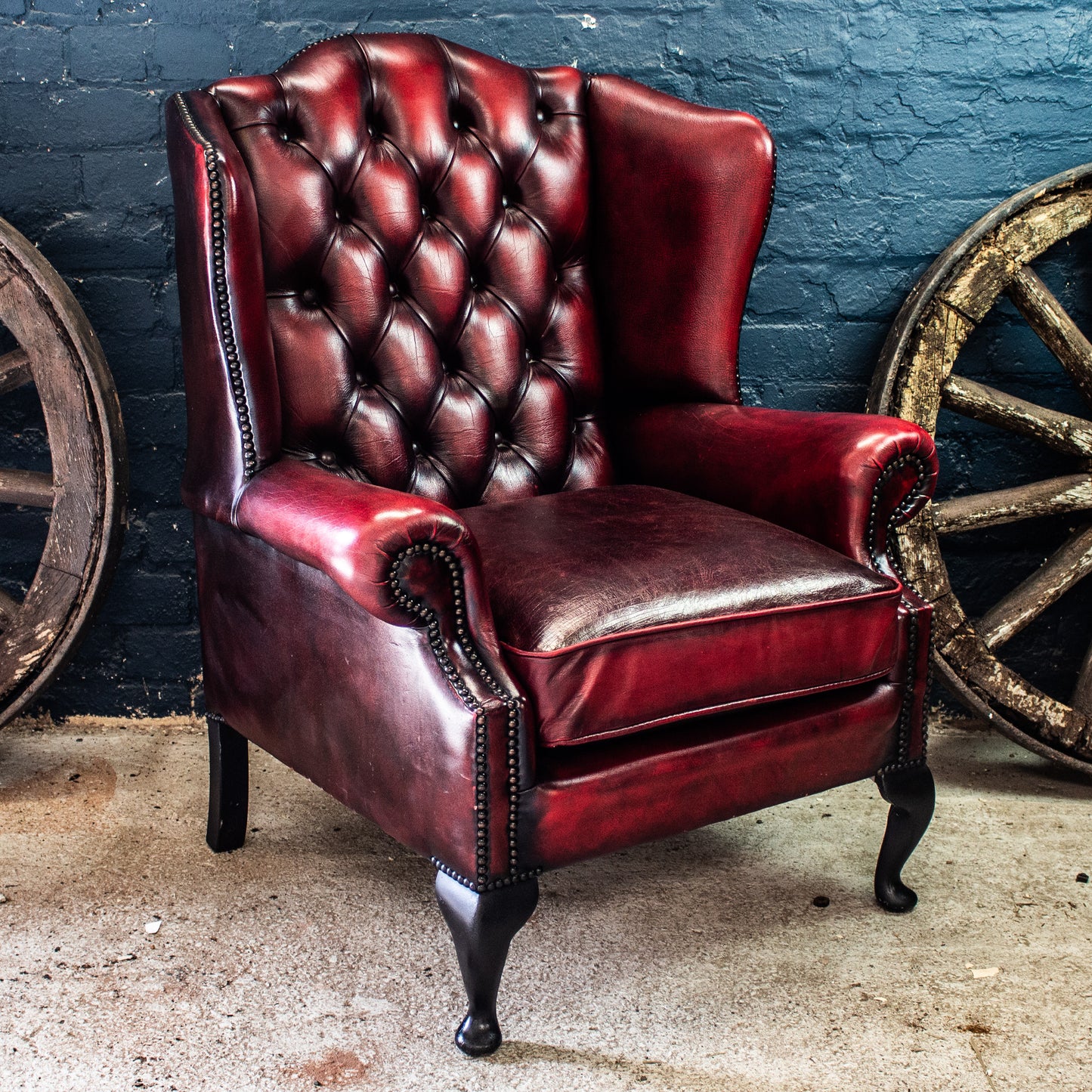 Oxblood Red Leather Chesterfield Wingback Armchair
