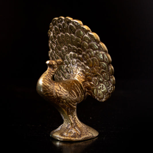 Vintage Small Solid Brass Peacock Figurine Ornament