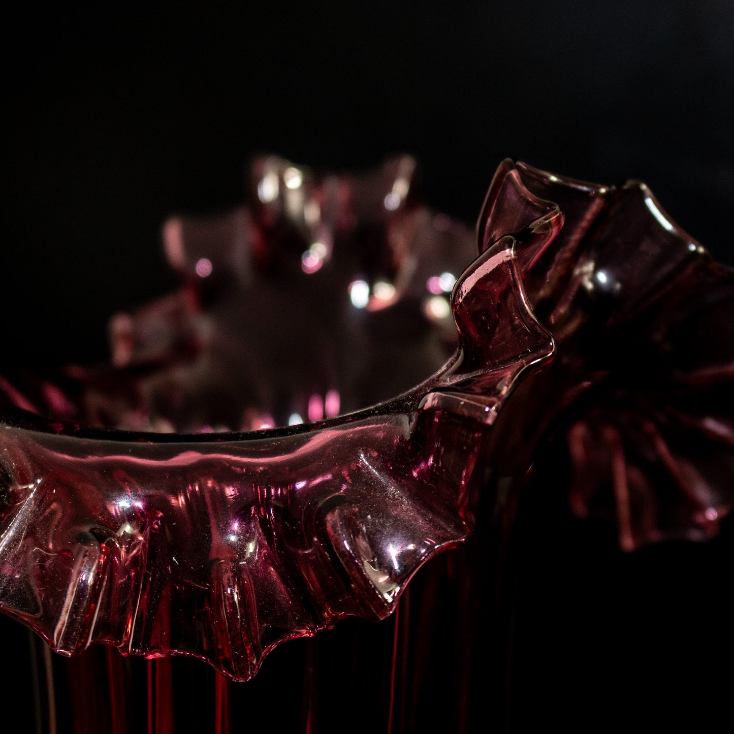 Vintage Cranberry Red Glass Handblown Fluted Vase