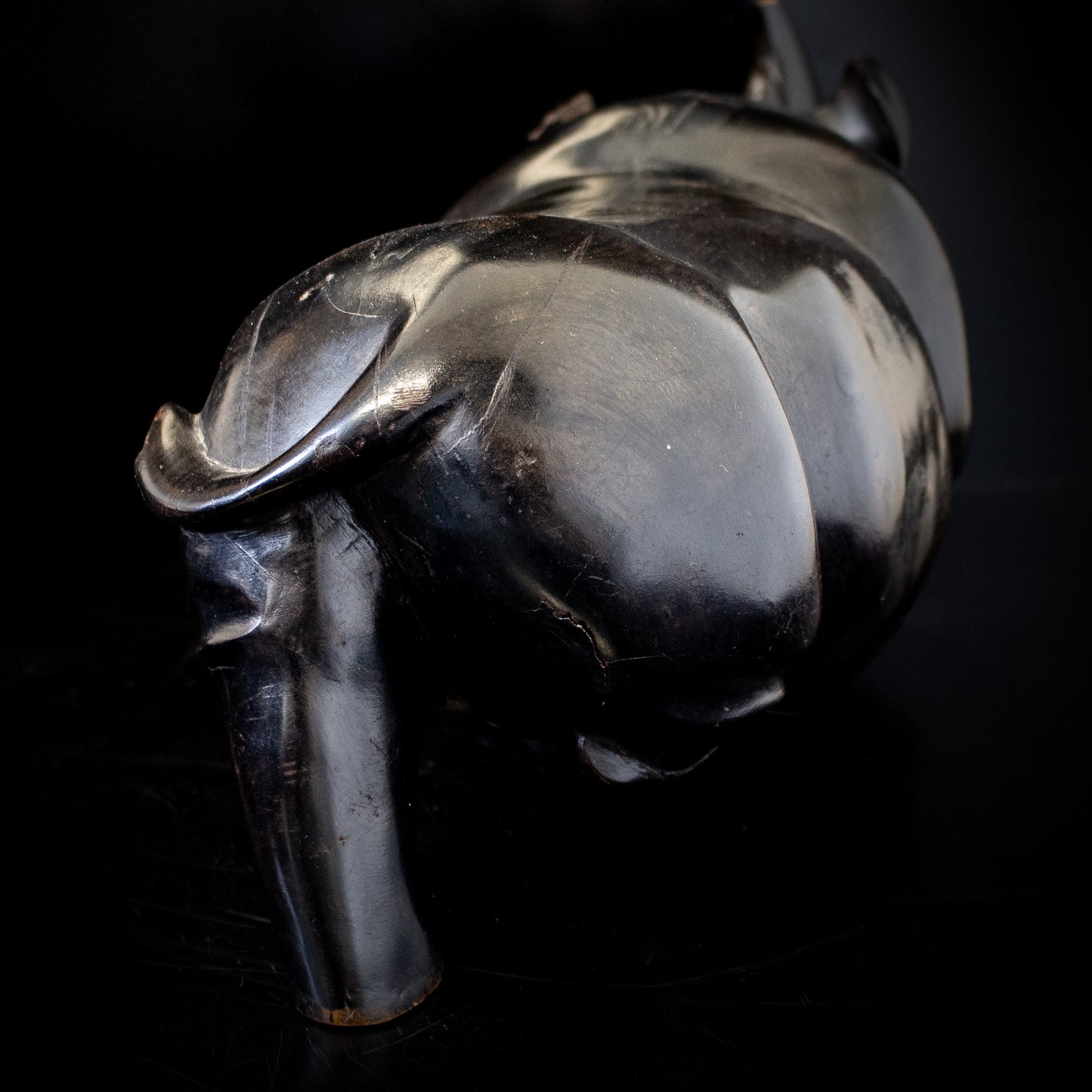 Vintage Large Heavy Wooden Carved Ebonised Rhino Ornament