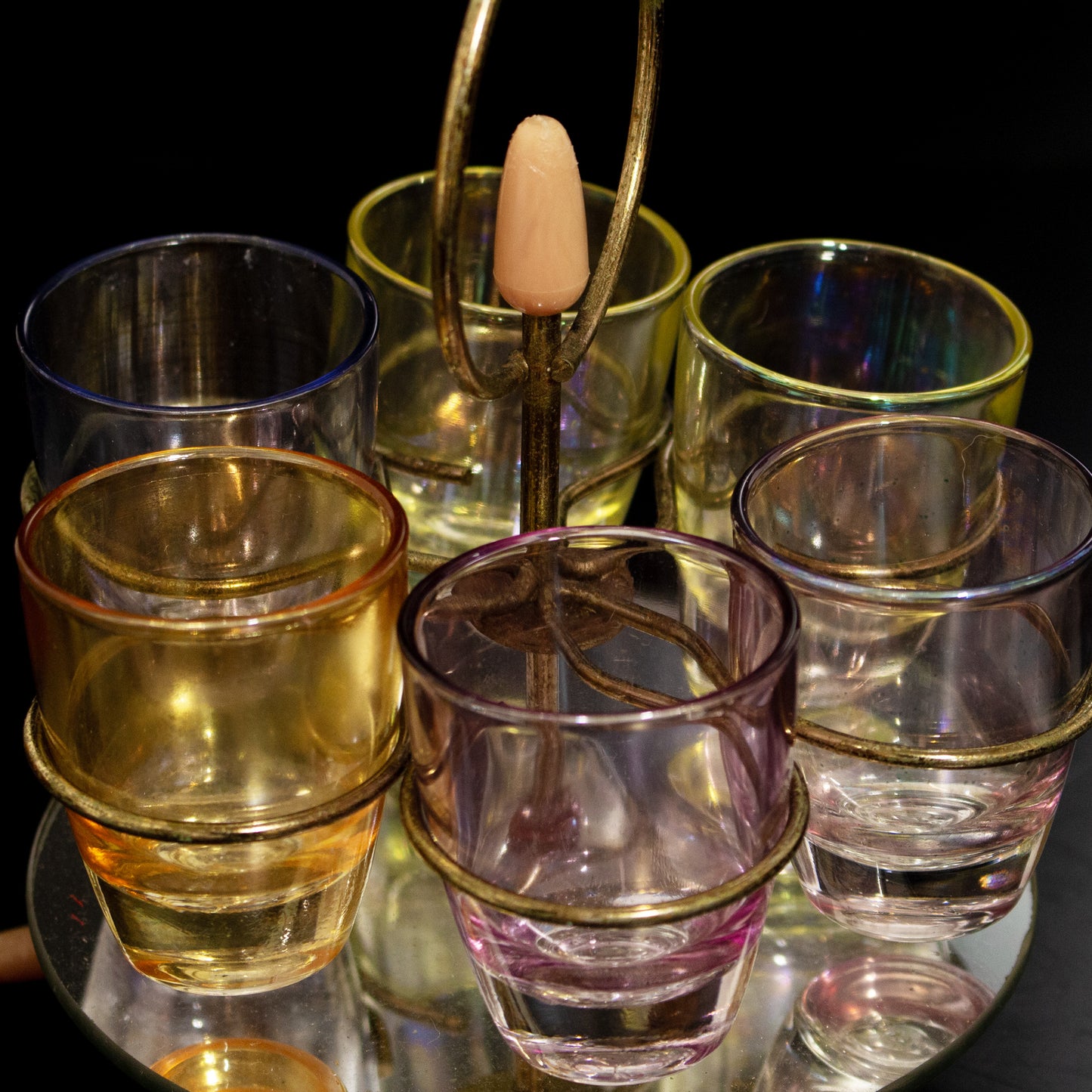 Vintage Mid Century 6 Shot Glass Set & Stand